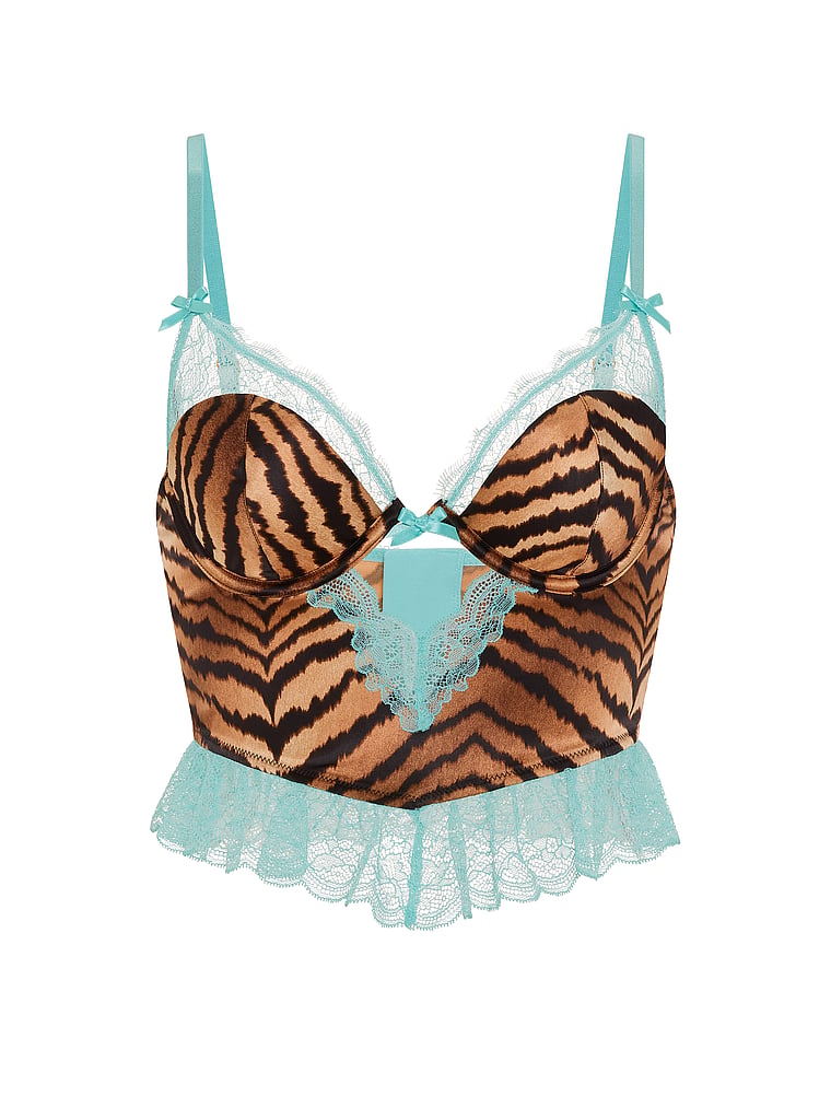 Victoria's Secret, Victoria's Secret Tease Satin Lace-Trim Bra Top, Tiger Stripes, offModelFront, 3 of 3