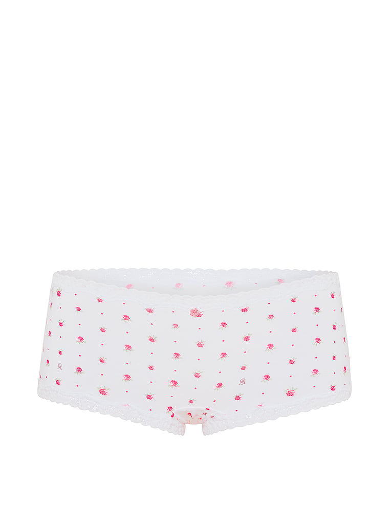 Victoria's Secret, Lace Trim Cotton Lace-Trim Boyshort Panty, Floral, offModelFront, 3 of 3