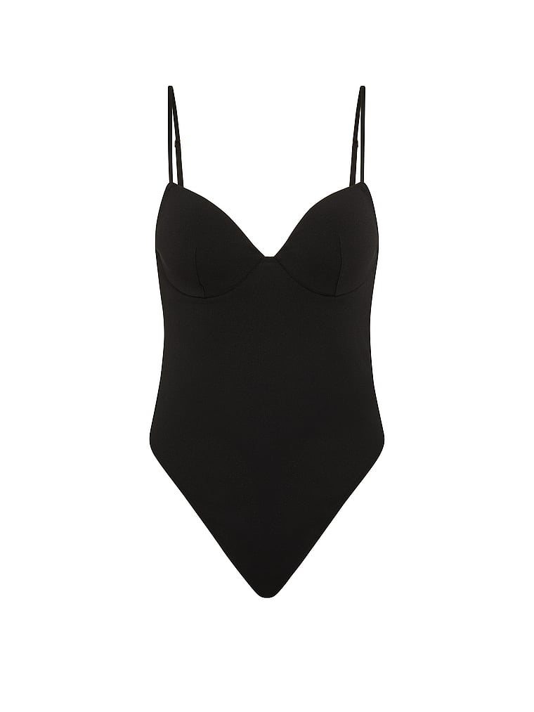 Victoria's Secret, Very Sexy Push-Up Satin Bodysuit, Black, offModelFront, 4 of 4