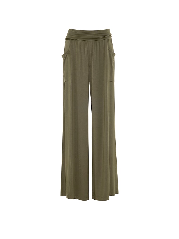PINK 24/7 Lounge Modal Foldover Pants, Artichoke Green, offModelFront, 3 of 3