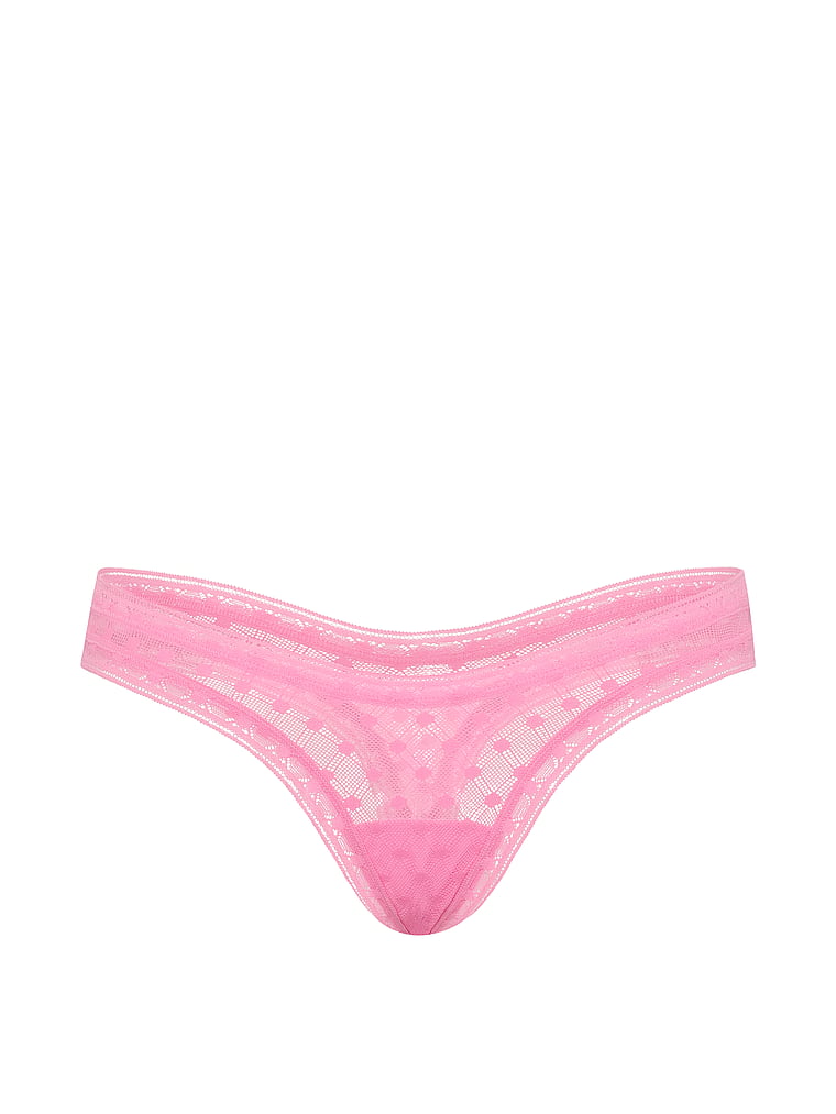 Victoria's Secret, The Lacie Dot Geo Lace Ultra-Mini Scoop Thong Panty, Sexy Little Pink, offModelFront, 3 of 3
