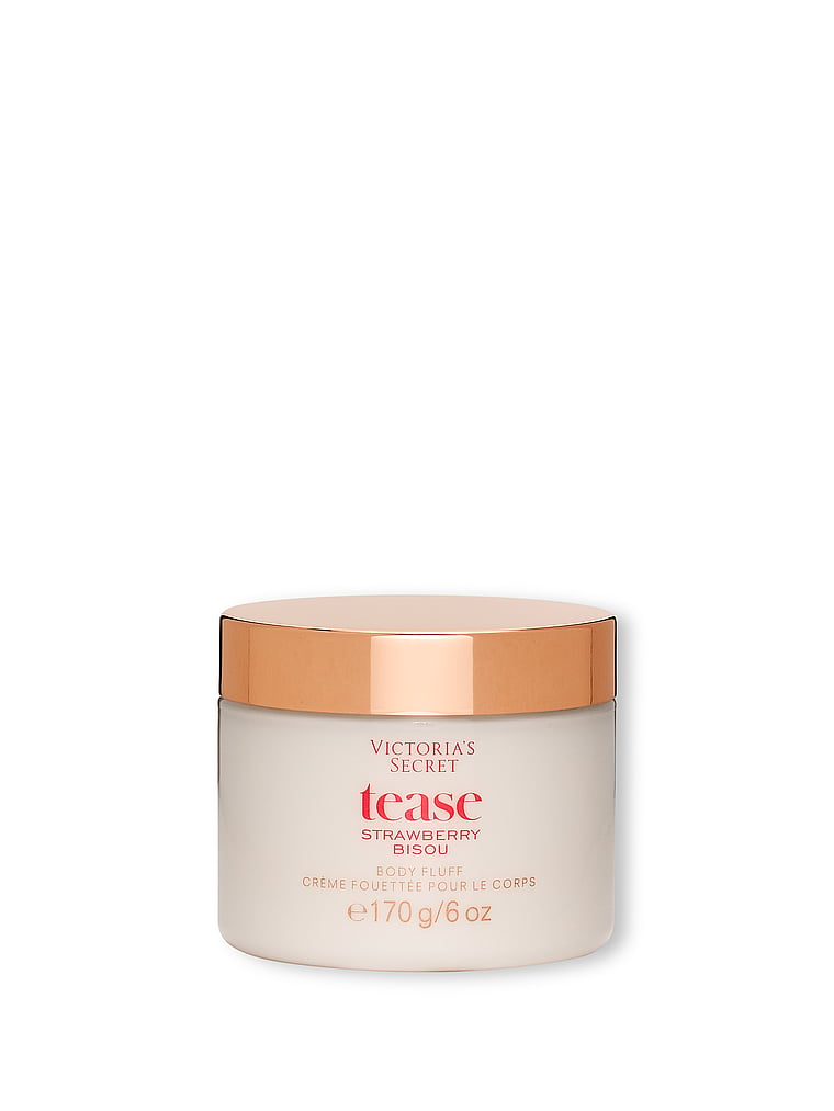 Victoria's Secret, Fine Fragrance Tease Strawberry Bisou Body Fluff, Tease Strawberry Bisou, onModelFront, 1 of 3