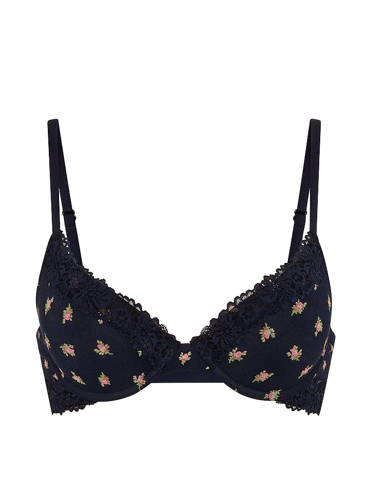 PINK Wear Everywhere™ Push-Up Bra, Noir Navy Rose Print, offModelFront, 4 of 4