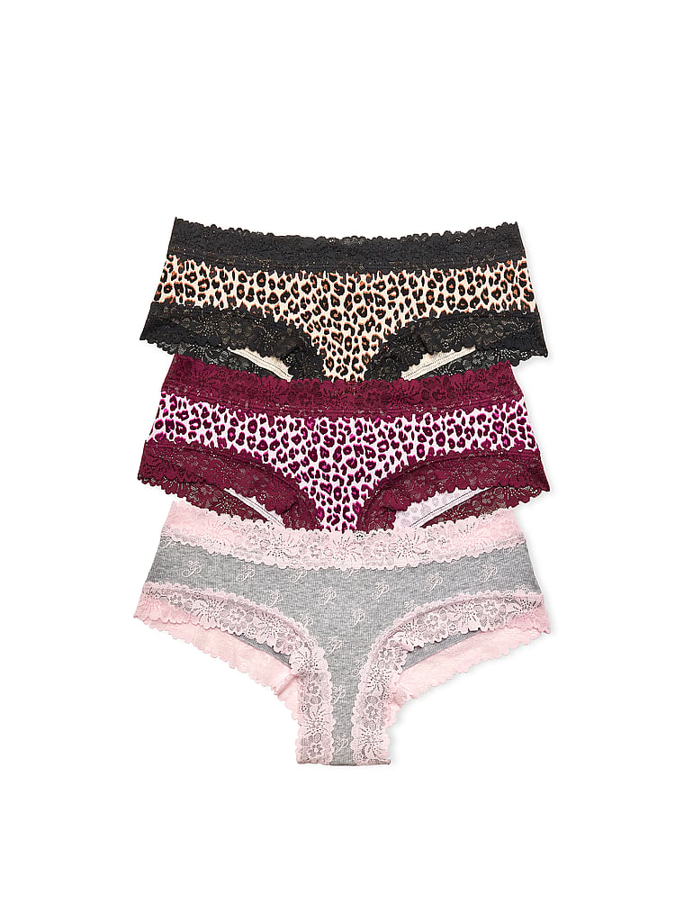 3-Pack PINK Wink™ Lace-Trim Cheeky Panties