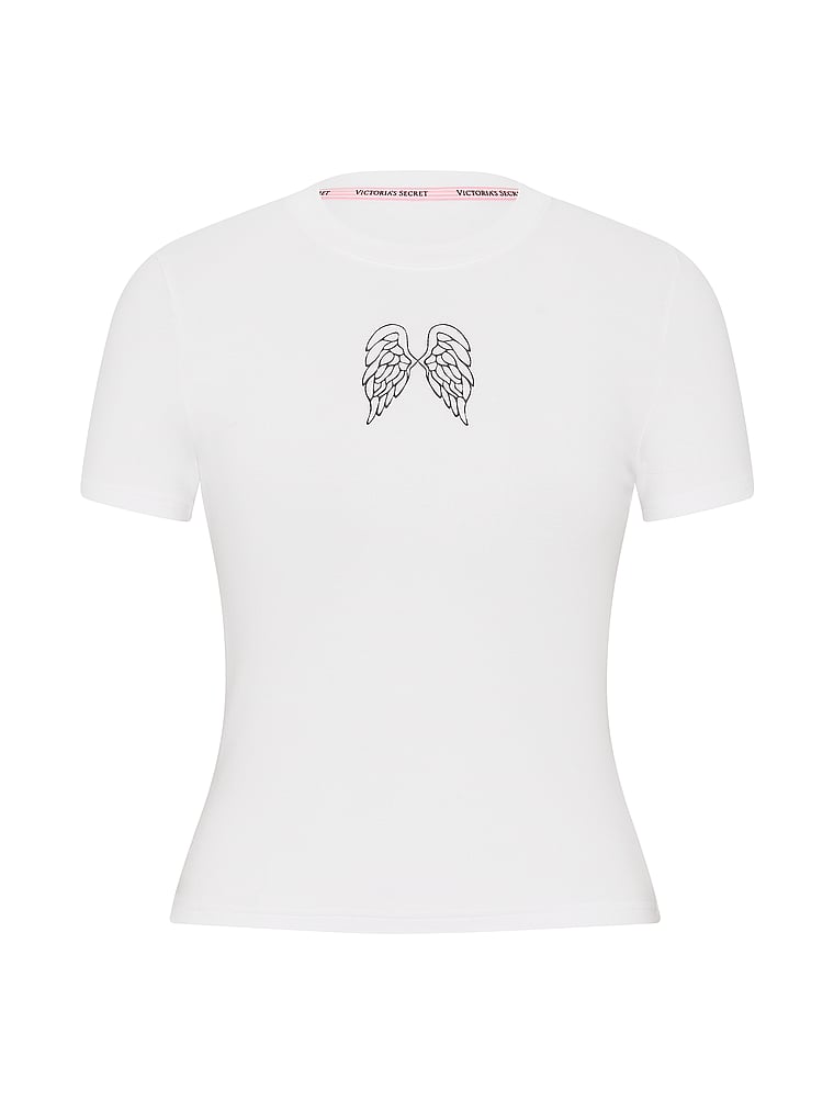 Victoria's Secret, Angel Essentials Stretch Cotton Fitted Tee, VS White, offModelFront, 4 of 4