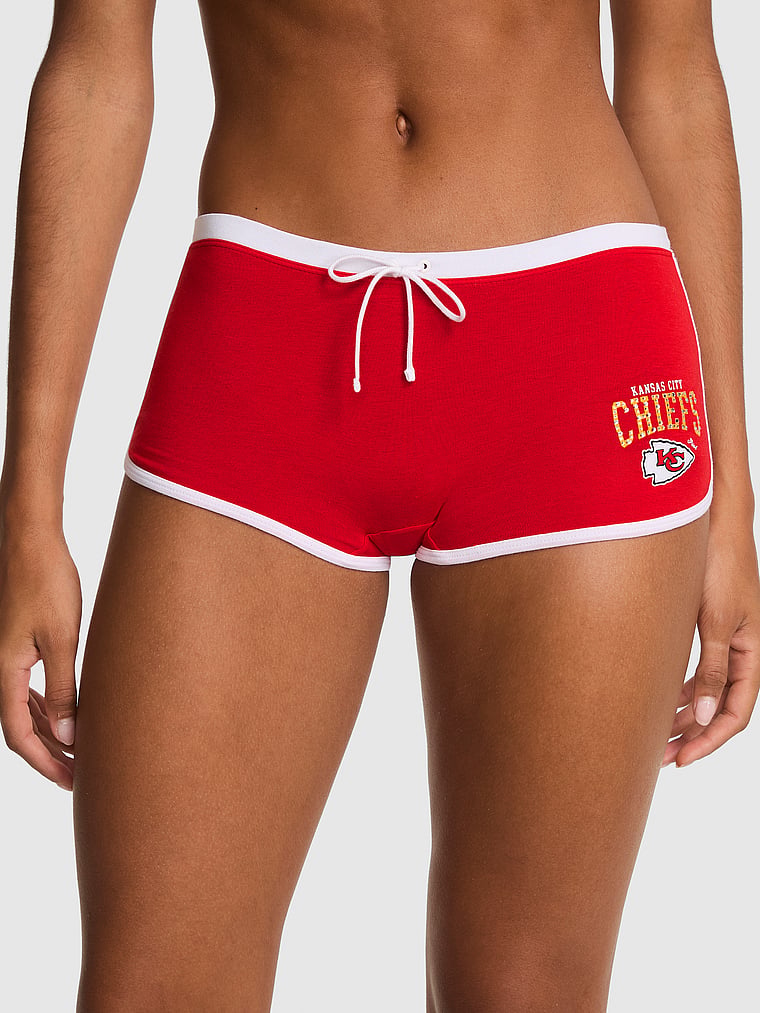 NFL Collection Cotton Dorm Bling Boyshort, Chiefs- Candy Cane Solid, onModelFront, 1 of 4