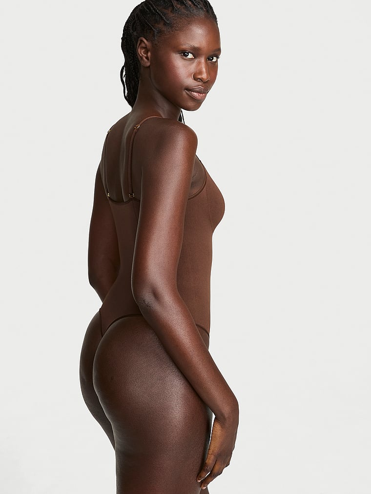 Victoria's Secret, VS x Leonisa Shaping Thong Bodysuit, Ganache, onModelBack, 2 of 3