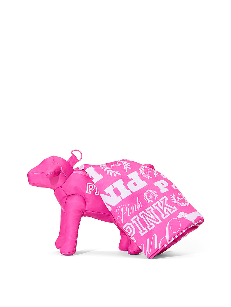 PINK Packable Tote Bag, Pink Gossip Dog Print, onModelBack, 2 of 5