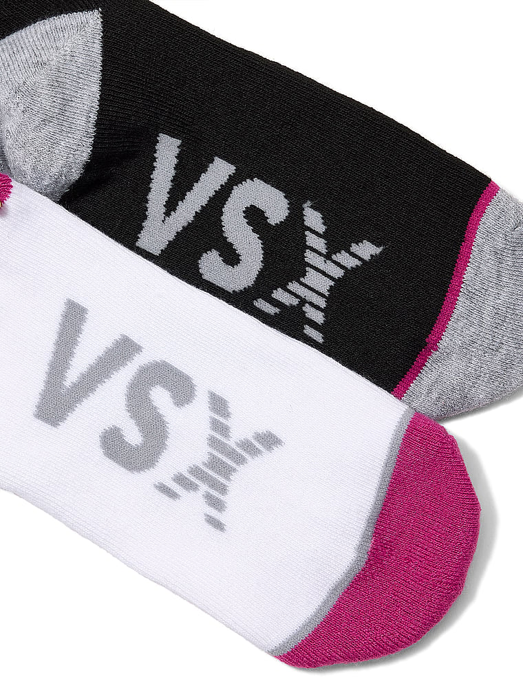 Victoria's Secret, Victoria's Secret VSX 2-Pack Crew Socks, Black W/Medium Heather Grey/ Pink Fire W/Vs White, onModelBack, 2 of 2