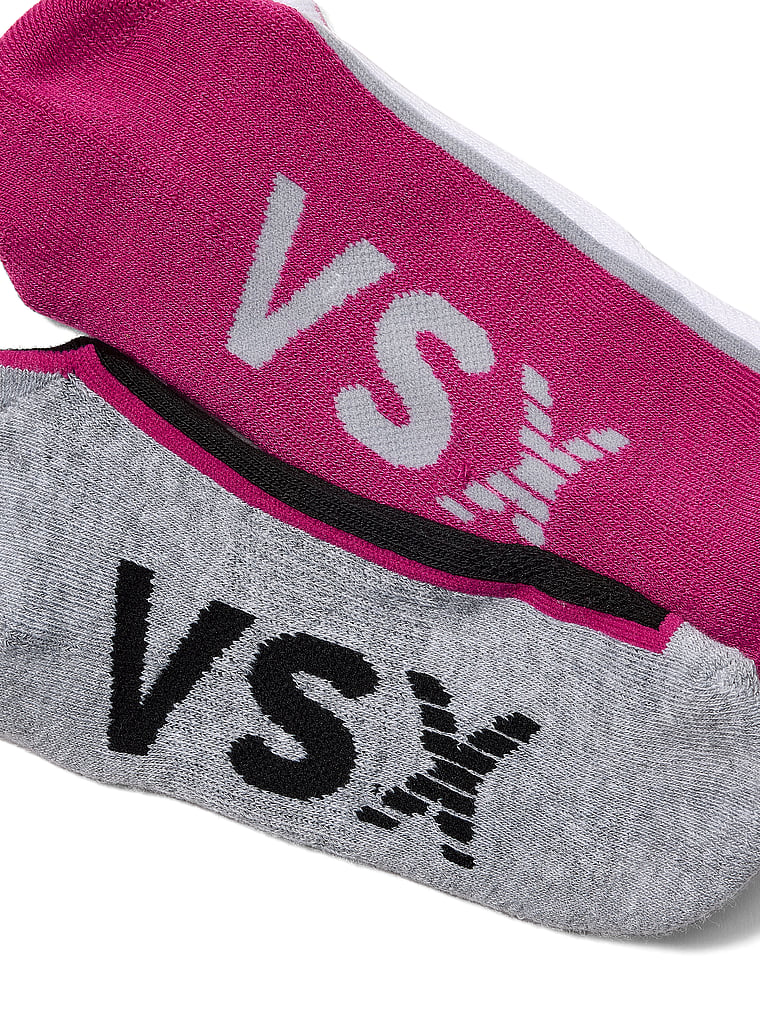 Victoria's Secret, Victoria's Secret VSX 2-Pack Ankle Socks, Black & Heather Grey/ Pink Fire & Vs White, onModelBack, 2 of 2