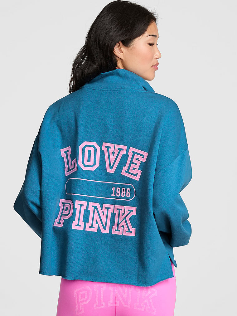 PINK Campus Fleece™ Quarter-Zip Straight-Cut Sweatshirt, Varsity Blue, onModelFront, 1 of 3