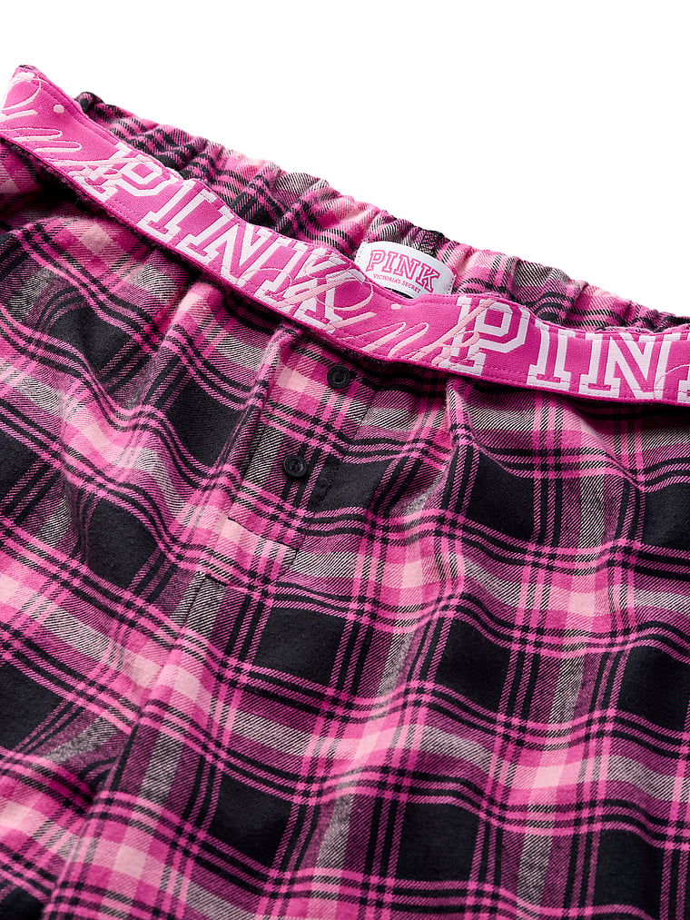 PINK Flannel Boxy Pajama Shorts, Black And Pink Fire Plaid, detail, 4 of 4