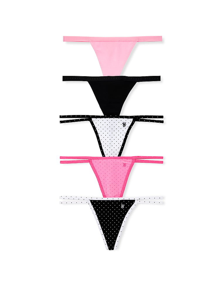 Victoria's Secret, Victoria's Secret 5-Pack Stretch Cotton V-String Panty, Multi, offModelFront, 1 of 1