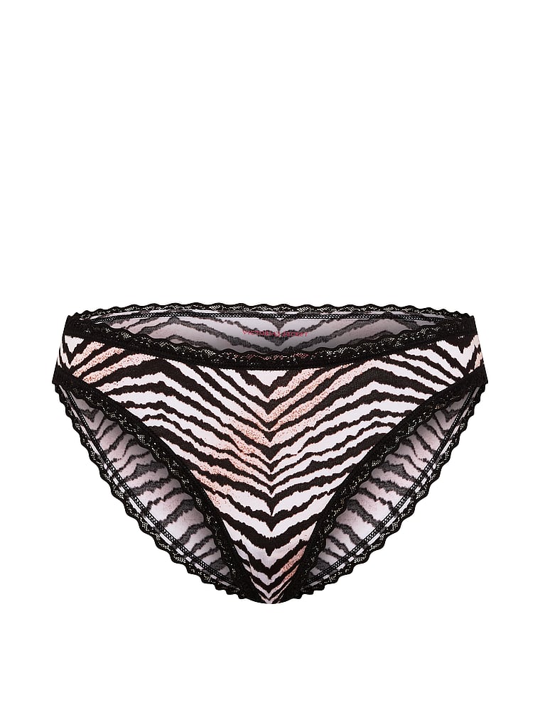 Victoria's Secret, Lace Trim Cotton Lace-Waist Bikini Panty, Zebra Stripes, offModelFront, 3 of 3