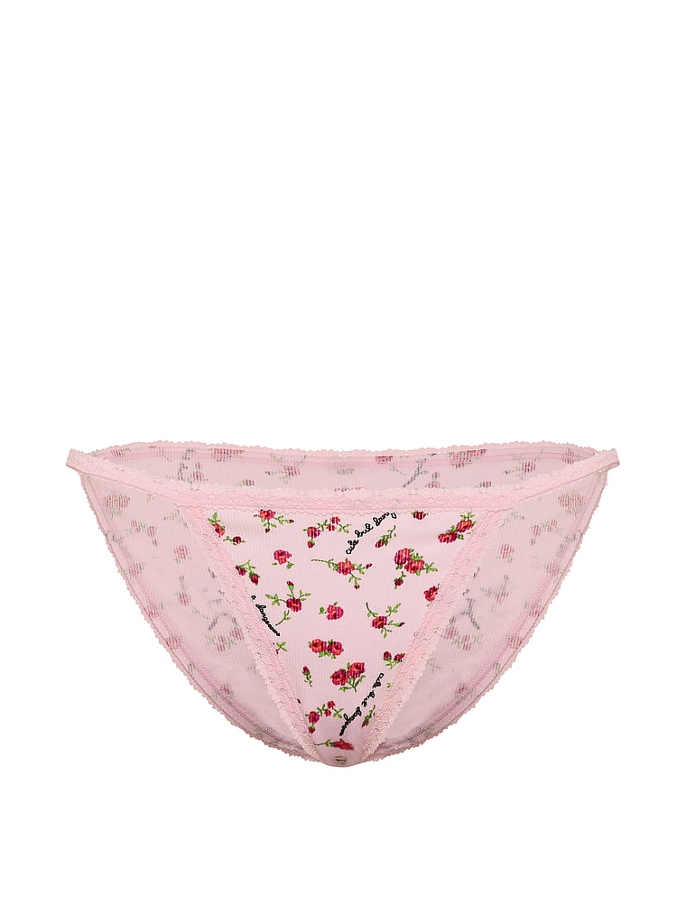 PINK PINK Wink™ Lace-Trim Cotton String Bikini Panty, Pink Tulip Cute But Dangerous, offModelFront, 3 of 3
