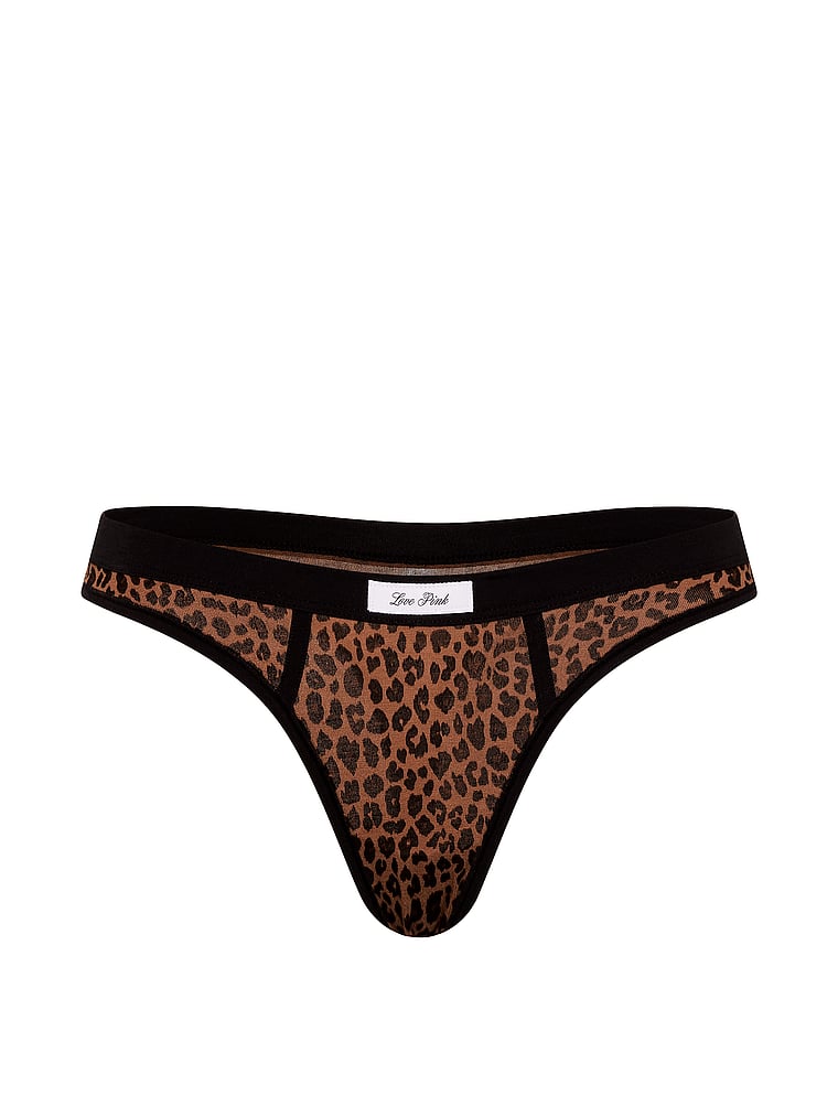 PINK Cotton Lace-Trim Thong Panty, Leo, offModelFront, 3 of 3