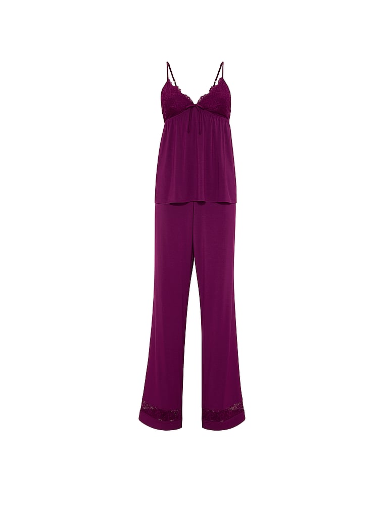 Victoria's Secret, Victoria's Secret SoSoft™ Modal Lace-Trim Cami & Pants Set, Purple, offModelFront, 3 of 3