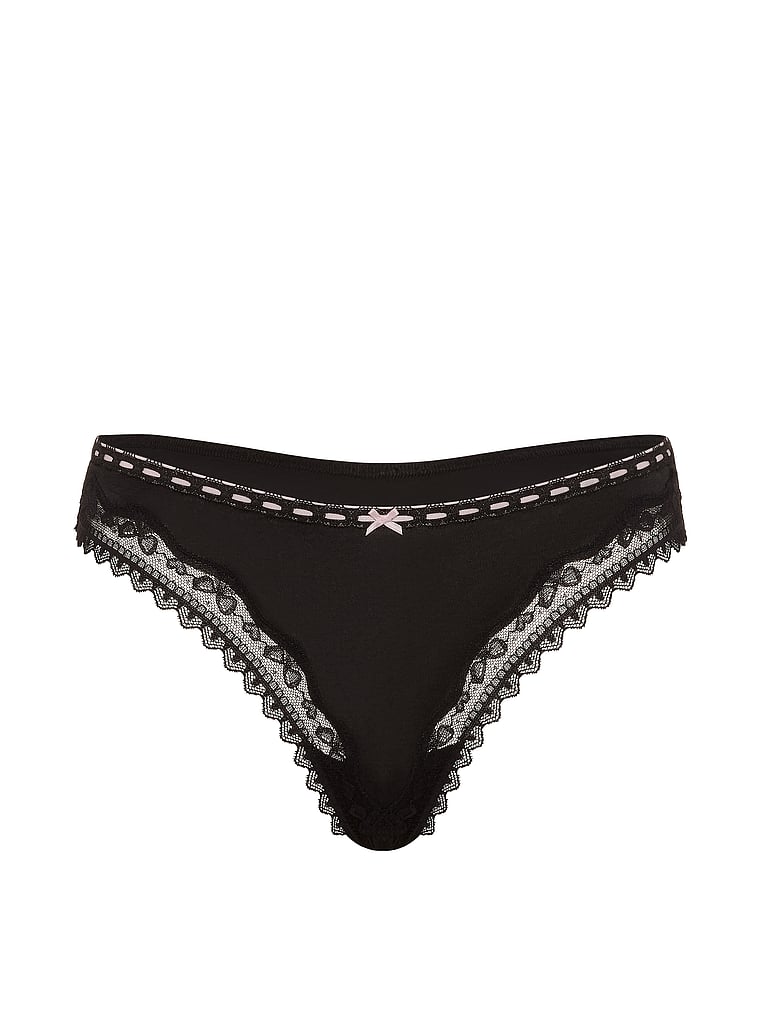 Cotton Lace-Trim Thong Panty