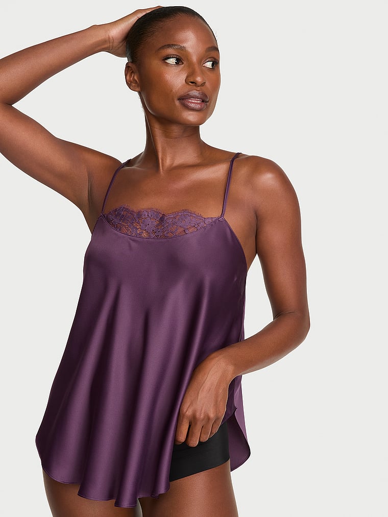 Satin Lace-Trim Cami Top