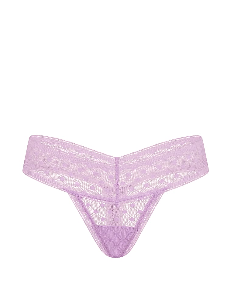 Victoria's Secret, The Lacie Lace Strappy-Back Thong Panty, Candy Violet, offModelFront, 3 of 4