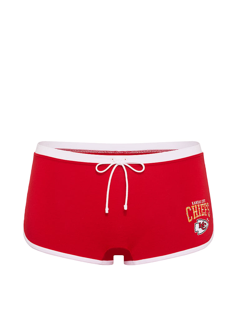 NFL Collection Cotton Dorm Bling Boyshort, Chiefs- Candy Cane Solid, offModelFront, 3 of 4