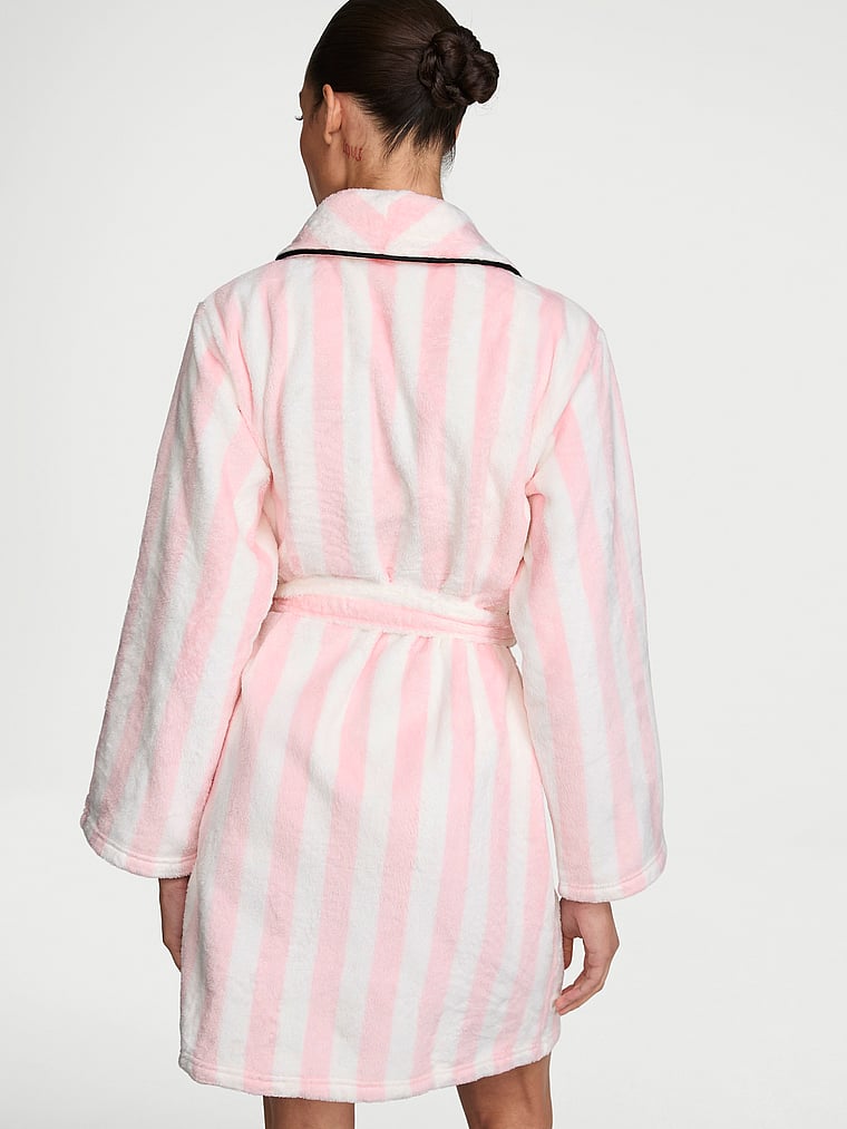Victoria's Secret, Victoria's Secret Cozy Plush Robe, Pink Heritage Stripes, onModelBack, 3 of 4