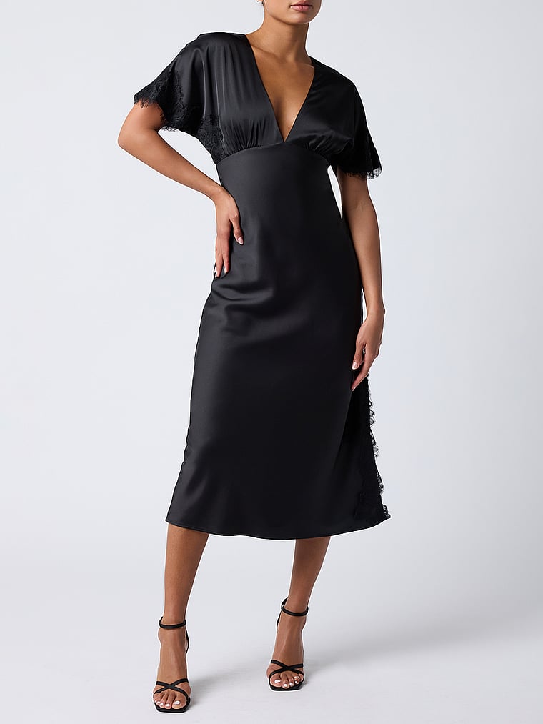 Buy Tallulah Lace Trim Midi Dress, Black - Order Dresses online