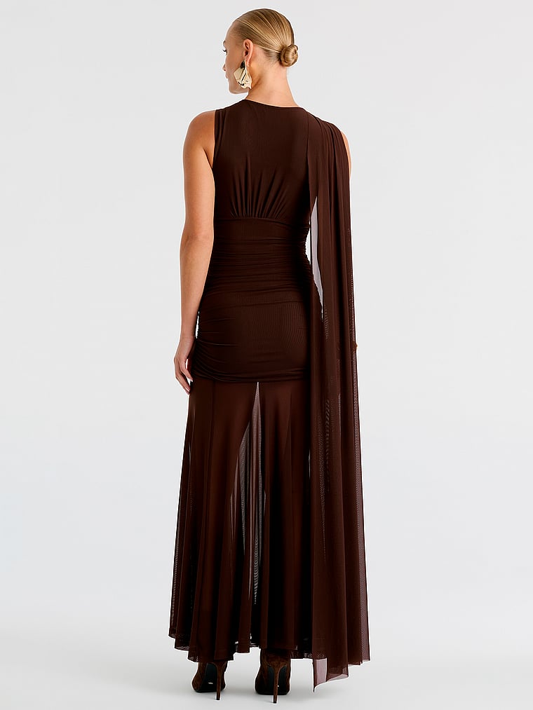 Victoria's Secret, Bardot Alverie Mesh Maxi Dress, Chocolate, onModelBack, 2 of 4