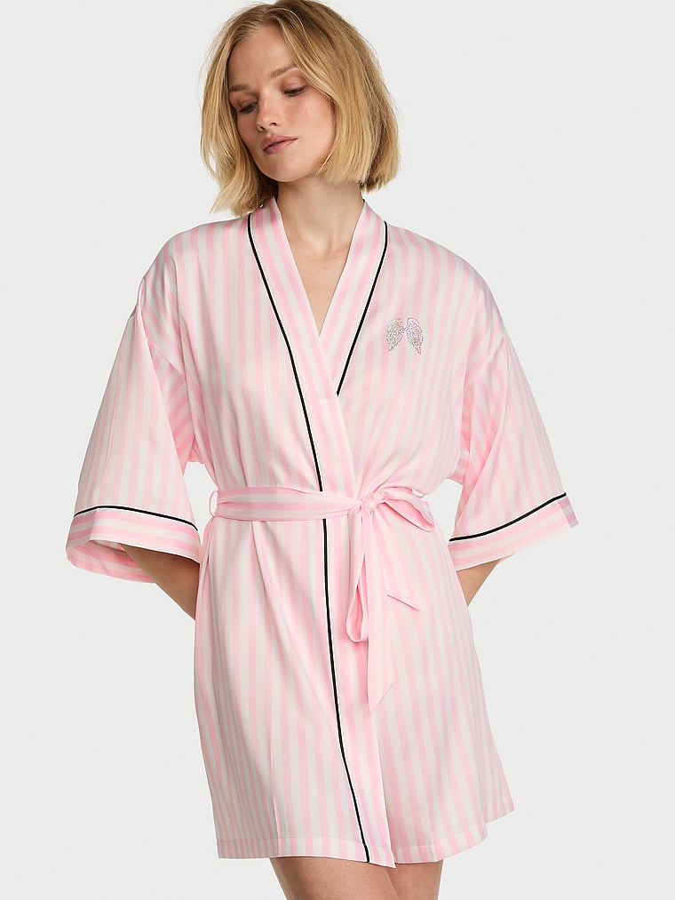 Signature Satin Short Piped Robe