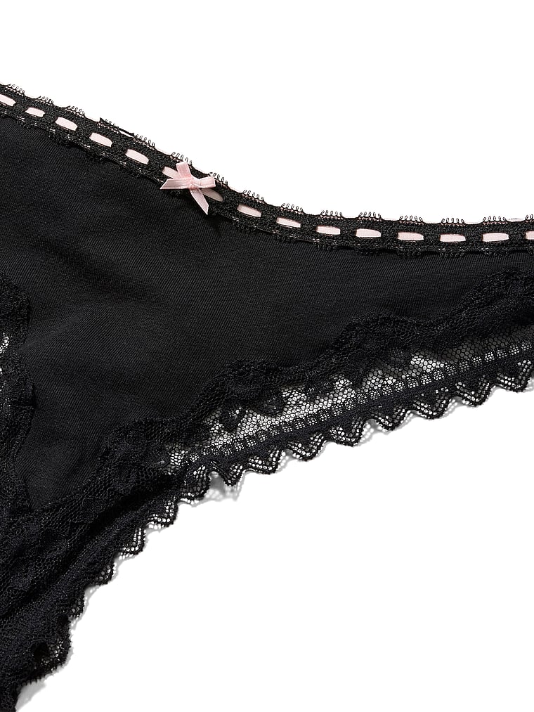 Cotton Lace-Waist Thong