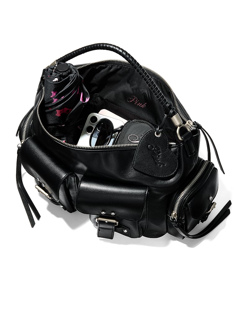 PINK Multi-Pocket Shoulder Bag, Black, detail, 4 of 4