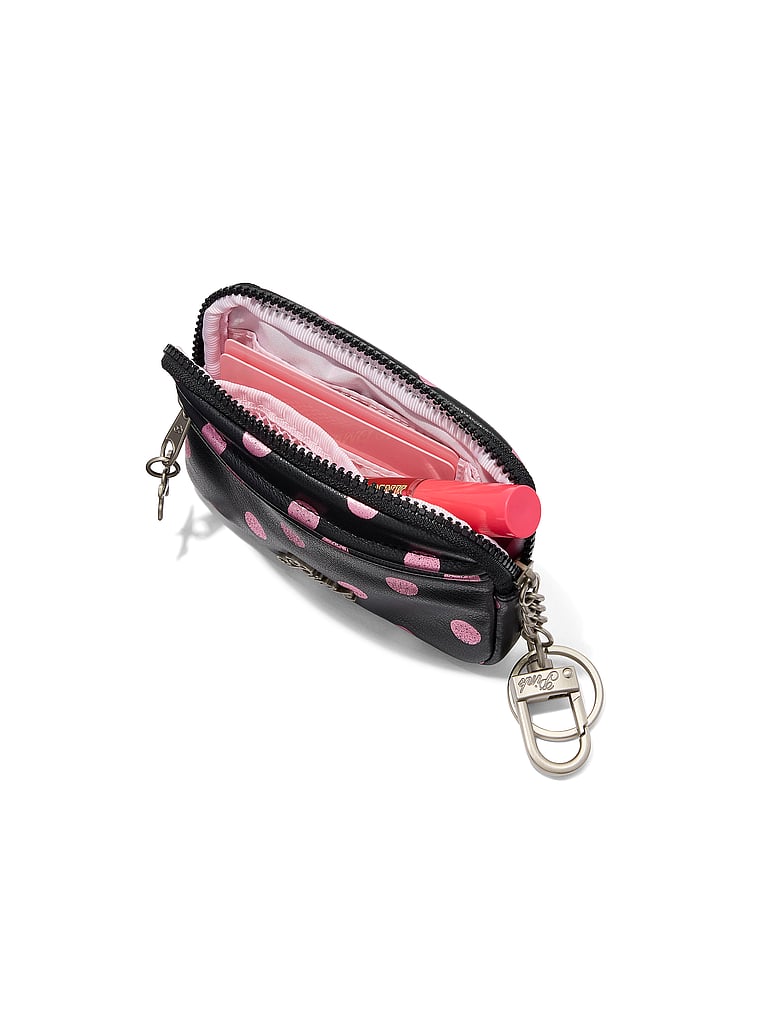 Buy Zip Card Holder Keychain, Black Foil Dot Pu - Order Small
