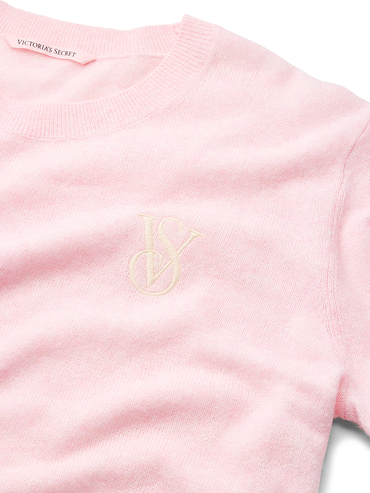 Victoria's Secret, Victoria's Secret Luxe Knit Tee & Short Set, Angel Pink, detail, 4 of 4