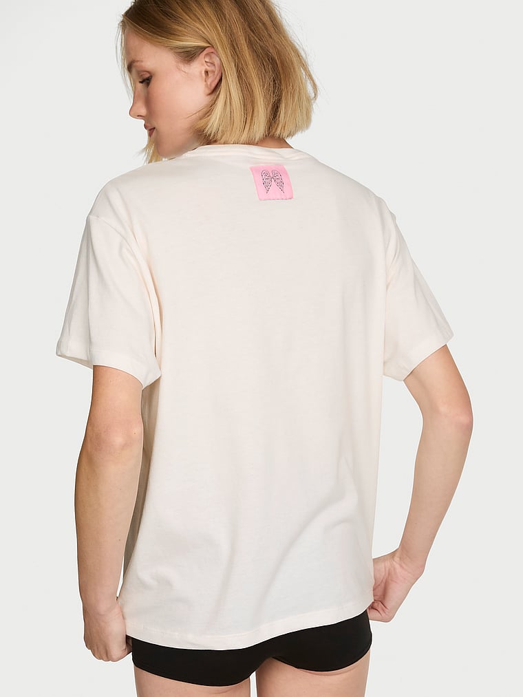 Victoria's Secret, Angel Essentials 100% Cotton Boyfriend Oversized Tee, White/Ivory, onModelBack, 3 of 4