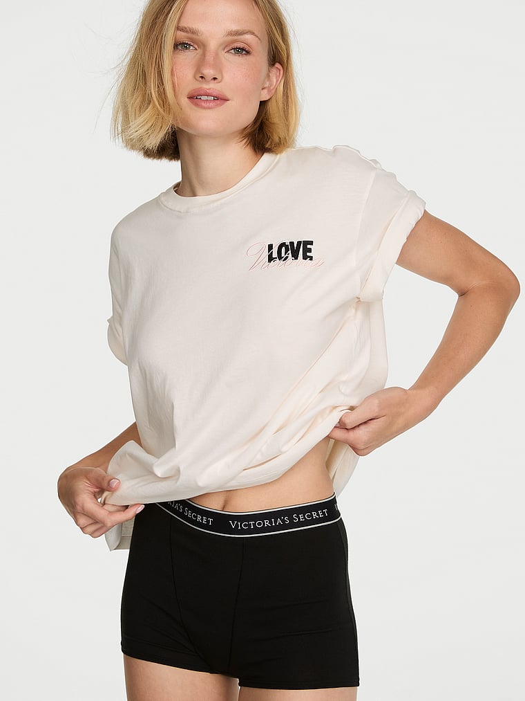 Victoria's Secret, Angel Essentials 100% Cotton Boyfriend Oversized Tee, White/Ivory, onModelFront, 2 of 4