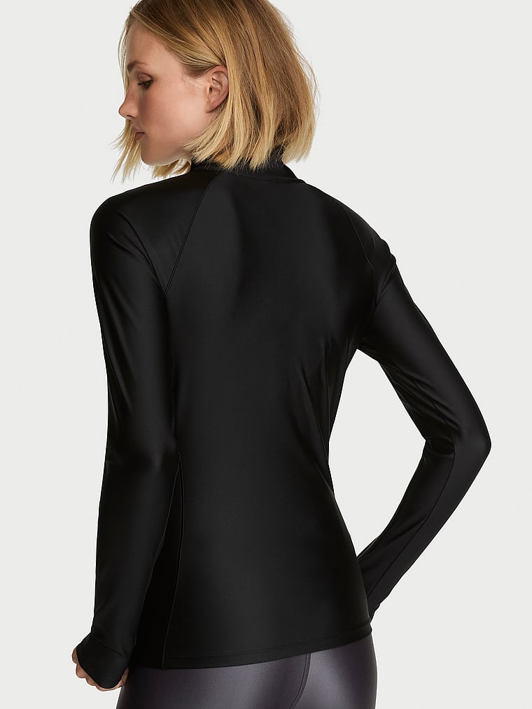 Victoria's Secret, VSX VSX GlossyTech™ Full-Zip Jacket, Black, onModelBack, 3 of 4