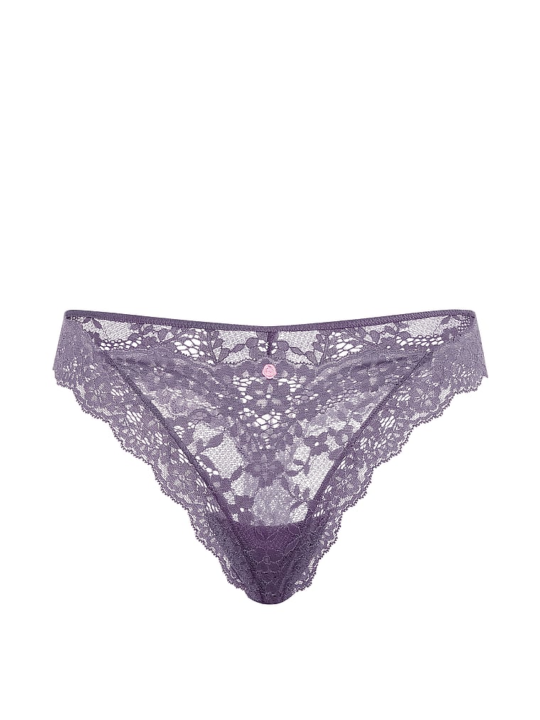 Victoria's Secret, Dream Angels Lace Thong Panty, Tornado, offModelFront, 3 of 3