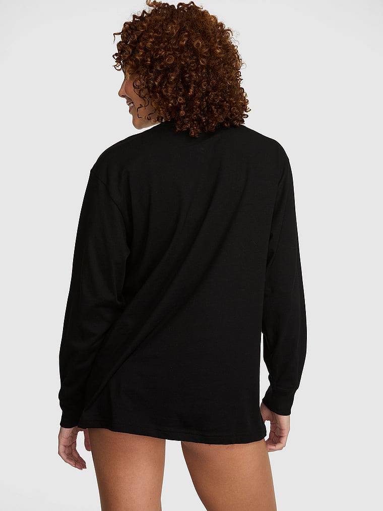 PINK Campus Cotton™ Long-Sleeve Tee, Pure Black Dots, onModelBack, 2 of 3