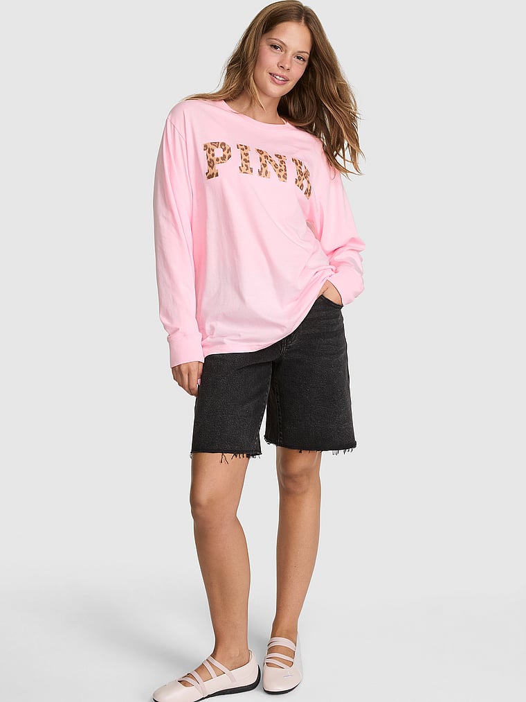 PINK Campus Cotton™ Long-Sleeve Tee, onModelFront, 1 of 4