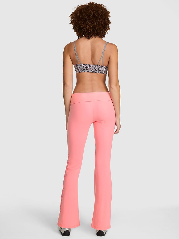 PINK All-Day Cotton™ Foldover Flare Leggings, Pink Sky Love Pink, onModelBack, 2 of 4