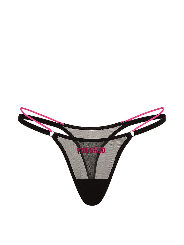 PINK Logo Cotton String Micro Thong Panty, Black, Fun Sized , offModelFront, 3 of 4