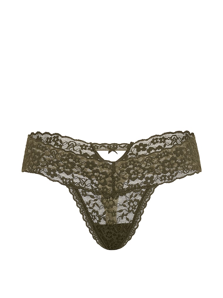 Victoria's Secret, The Lacie Lace Strappy-Back Thong Panty, Olive, offModelFront, 4 of 4