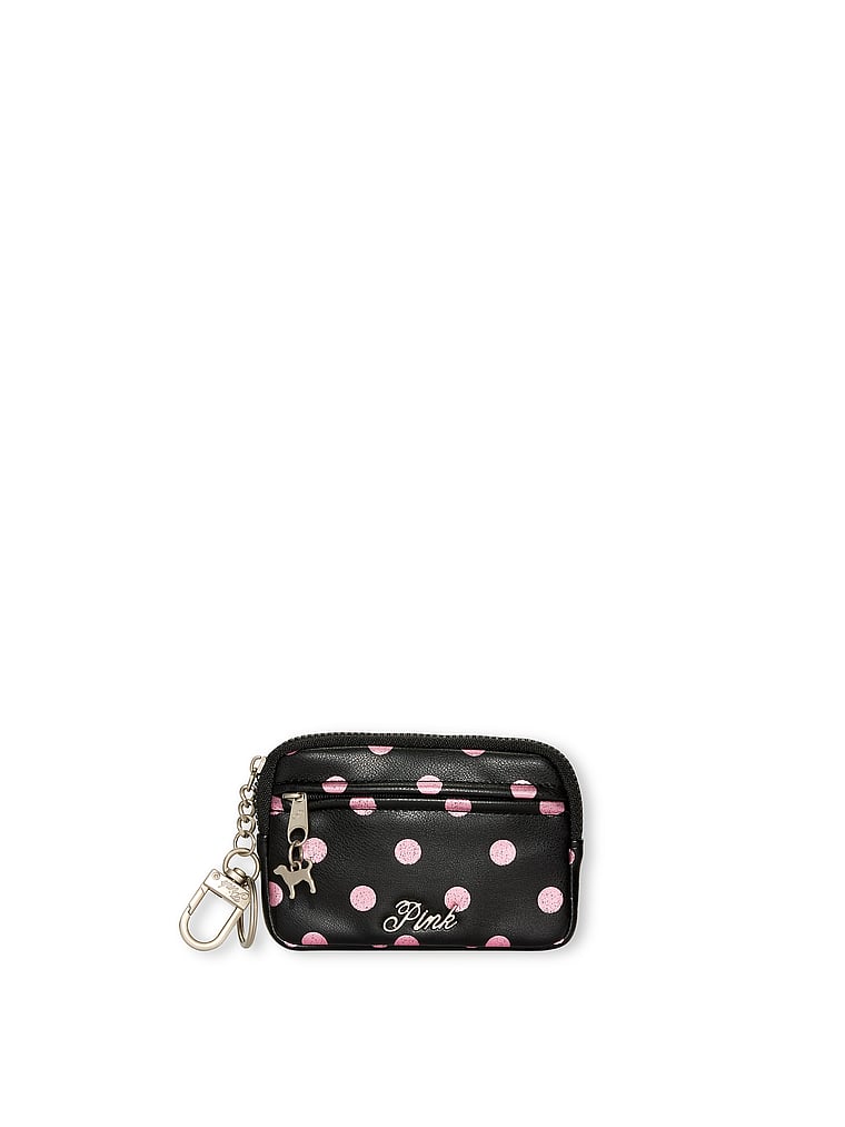 Buy Zip Card Holder Keychain, Black Foil Dot Pu - Order Small