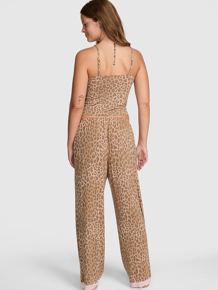 PINK 24/7 Lounge Modal Lace-Trim Cami & Pants Pajama Set, Leopard Print, onModelBack, 2 of 4 Taylor is 5'8" or 173cm and wears S/Regular