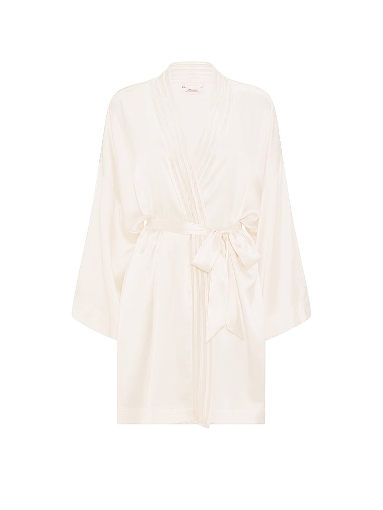 Victoria's Secret, Very Sexy Silk Sheer Stripe Short Robe, Coconut White, offModelFront, 3 of 3