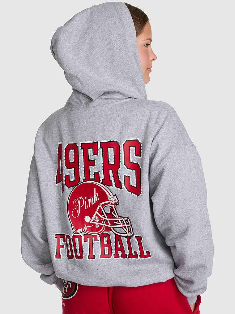 NFL Collection Campus Fleece™ Bling Full-Zip Hoodie, 49ers- Heather Grey, onModelBack, 2 of 4 Taylor is 5'8" or 173cm and wears Small