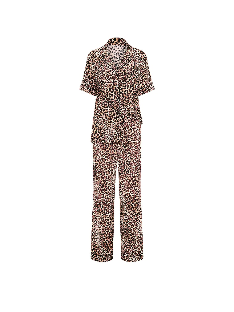 Victoria's Secret, Victoria's Secret SoSoft™ Modal Short-Sleeve Long Pajama Set, Vintage Tan Leopard, offModelFront, 3 of 3