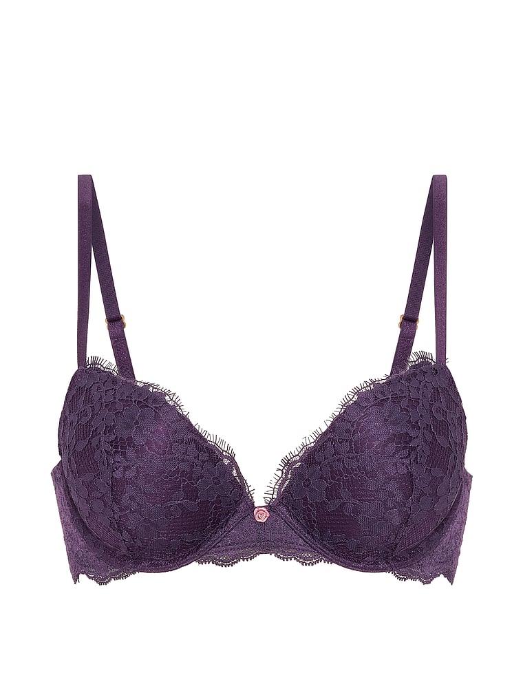 Victoria's Secret, Dream Angels Sweet Melody Embroidery Push-Up Bra, Shadow Purple, offModelFront, 4 of 4