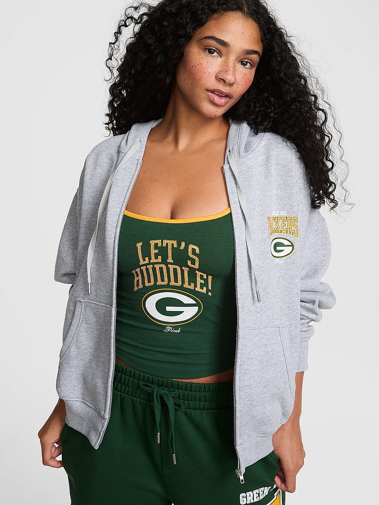 NFL Collection Campus Fleece™ Bling Full-Zip Hoodie, Packers- Heather Grey, onModelFront, 1 of 4