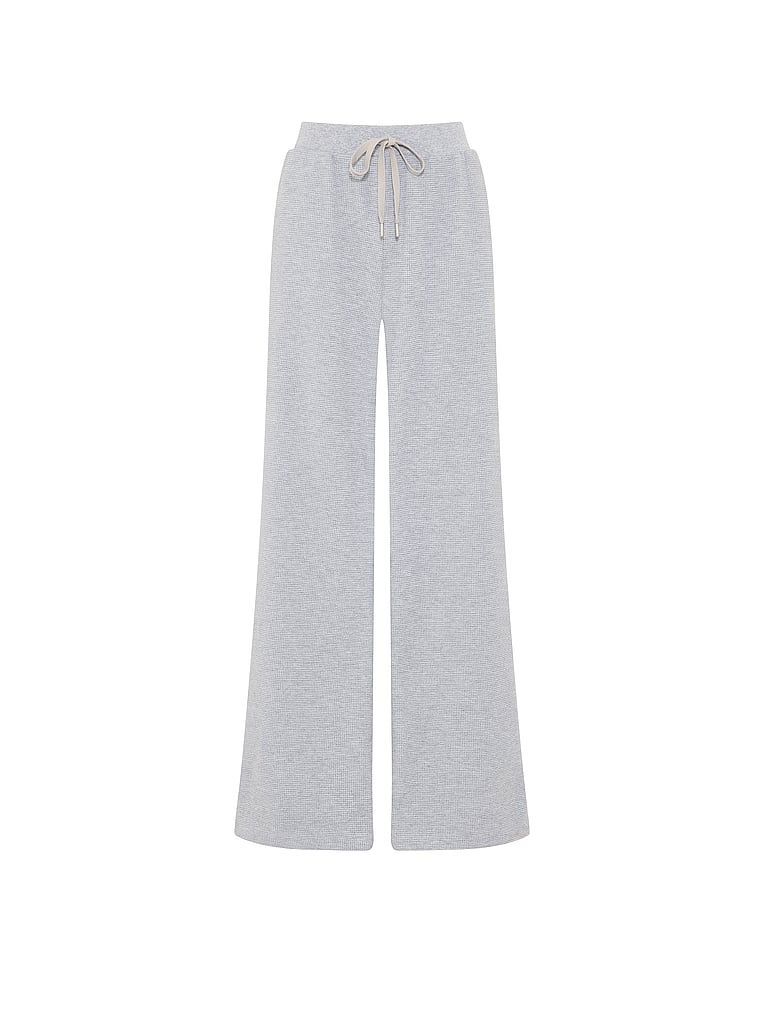 PINK Wondersoft Waffle-Knit Wide-Leg Pants, Heather Grey, offModelFront, 5 of 5